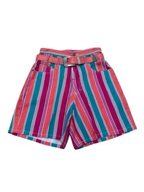 Vintage Extra Blues Multicolor Striped Shorts Y2K Cotton High Waist